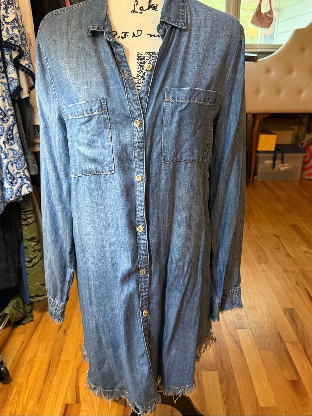 Workshop Republic Clothing Chambray Button-Down Shirt Dress in Blue